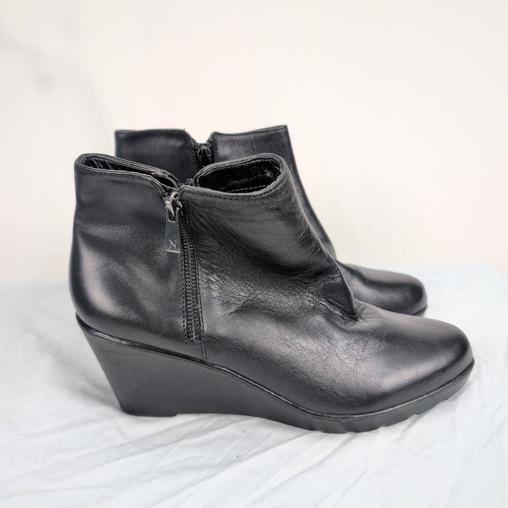 Naturalizer Black Leather Wedge Ankle Booties Size 10 - Picture 7 of 10